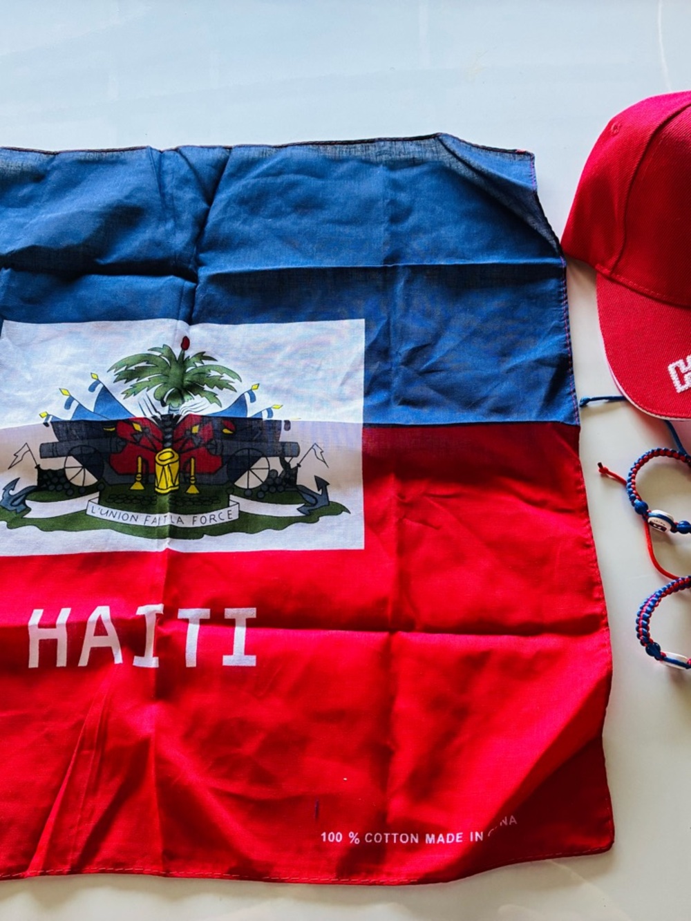Haiti Flag, Hat and Bracelets Bundle- Brand New